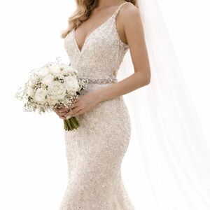 Mac Duggal Cream and Silver wedding Dress